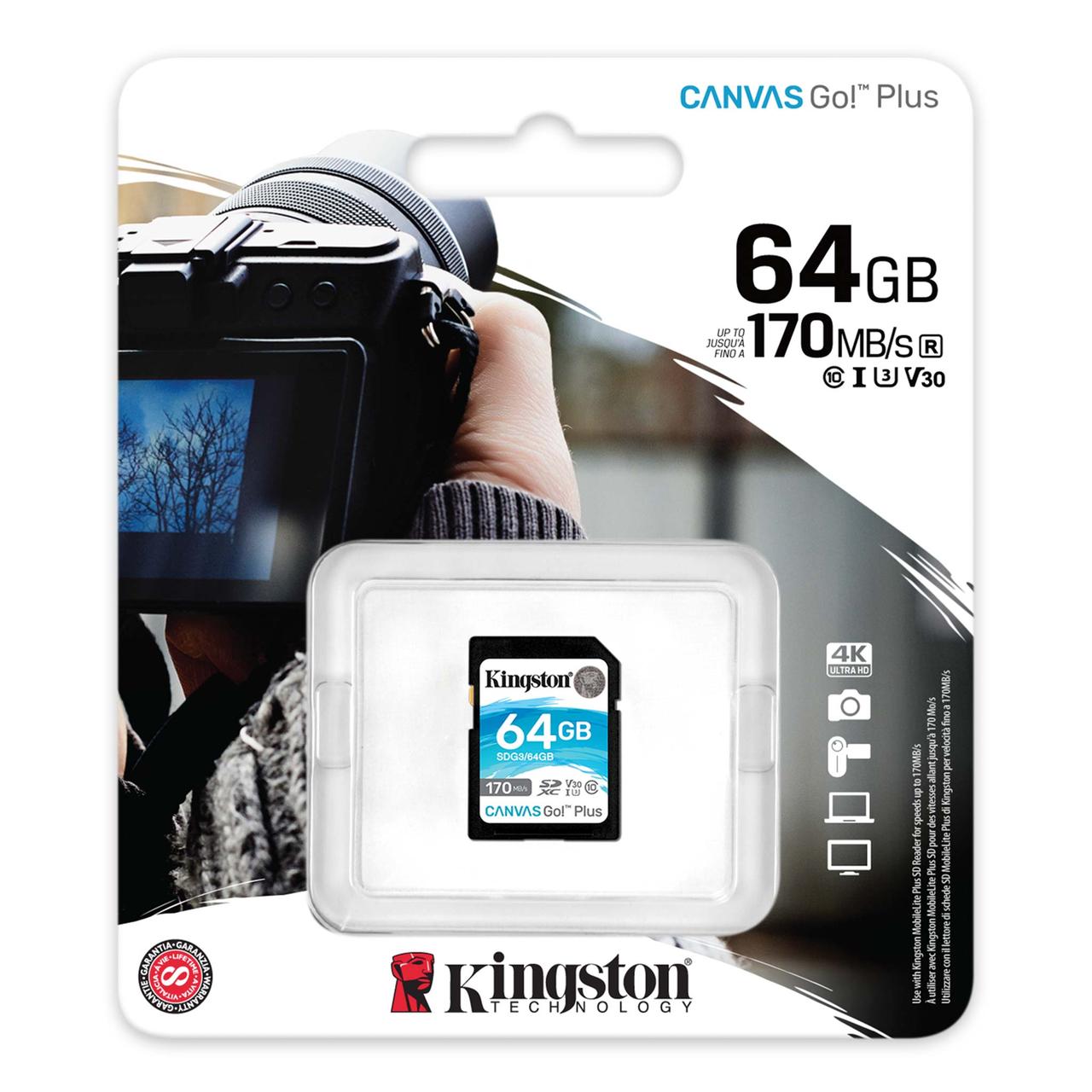 Карта памяти SDXC 64GB UHS-I/U3 Class 10 Kingston Canvas Go! Plus R170/W70MB/s
