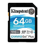 Карта памяти SDXC 64GB UHS-I/U3 Class 10 Kingston Canvas Go! Plus R170/W70MB/s, фото 2