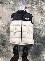 Мужская модная жилетка с карманами TNF (бежевая с чёрым). Безрукавка на молнии