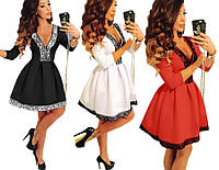 Платье женское короткое пышное с кружевом красивое нарядное