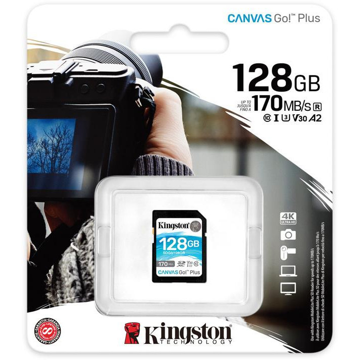 Карта памяти SDXC 128GB UHS-I/U3 Class 10 Kingston Canvas Go! Plus R170/W90MB/s