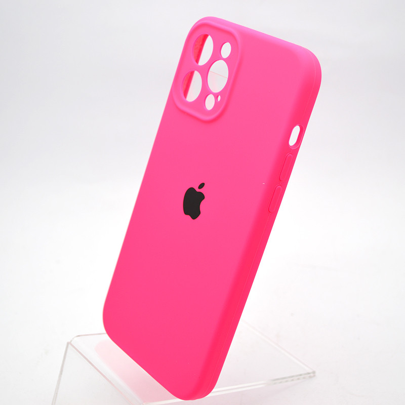 Чохол накладка Silicon Case Full camera для iPhone 12 Pro Max Яскраво-рожевий, фото 3