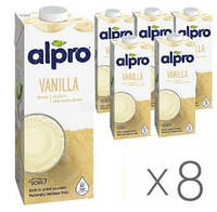 Alpro, Soya Vanilla, Упаковка 8 шт. по 1 л, Алпро, Соевое молоко с ванилью, витаминизированное