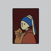 Значок "Дівчина з котом" металевий з емаллю, 30*22 мм