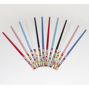 Китайские палочки для волос деревянные разноцветные 6 цветов с цветочками в наборе 12 штук длина палочки 18 см