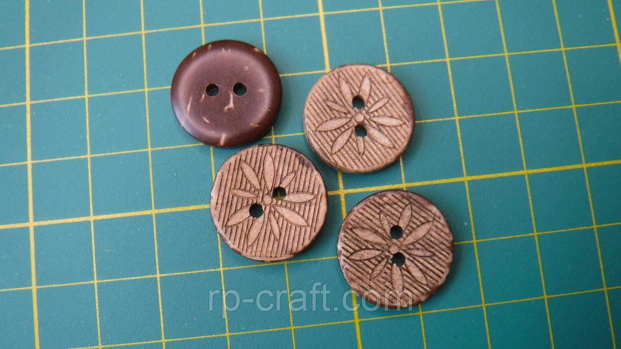 Ґудзик із шкаралупи кокосового горіха. Квітка, 18 мм, фото 1