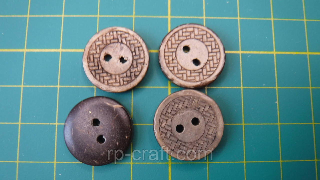 Ґудзик із шкаралупи кокосового горіха. Орнамент, 18 мм, фото 1