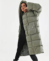 Женское зимнее удлиненное пальто оверсайз из плащевки