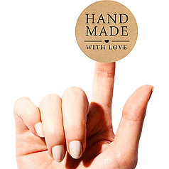 Етикетка кругла "HAND MADE with love", Діаметр 26 мм, 500 шт/рулон, Viskom
