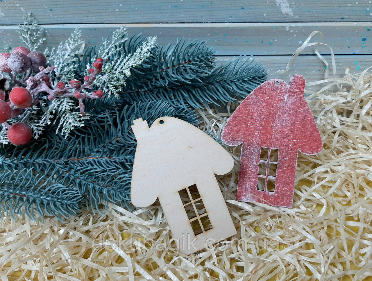 Ялинкова прикраса, підвіска Будиночок з віконцями, 10см, фото 1