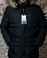 Куртка мужская зимняя чёрная удленённая с мехом на  капюшоне Danger код товара -(3210)