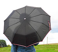 Черный зонт полуавтомат Bellissimo с розовой окантовкой