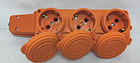 Колодка для удлинителя каучуковая на 3 гнезда Alfa, оранжевая