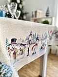 Скатертина Новорічна "Сніговики" 137 х 137 см., гобелен, срібний люрекс, фото 4
