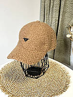 Модная женская бежевая меховая стильная кепка Prada Прада