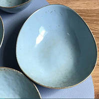 Тарілка салатник Ретро 20.5*17.5*6 см овальний кераміка блакитна