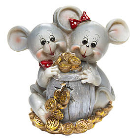 Декоративна фігурка-скарбничка - 2 миші з бочкою грошей, 9 см, кераміка (010882)