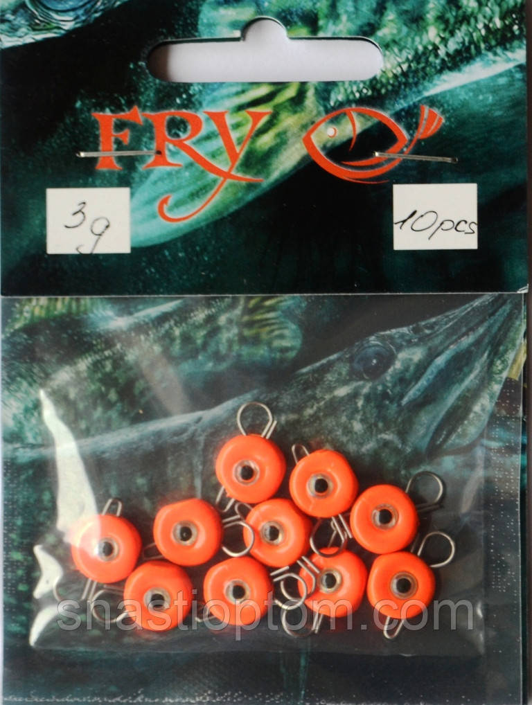 Вантаж для риболовлі вухатий таблетка (ексцентрик) колір Silvereyes Orange, вага 3гр (10шт/уп)