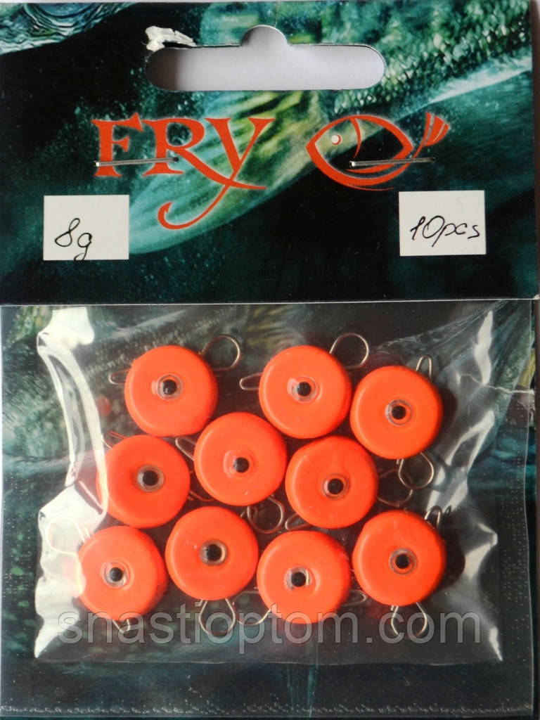 Вантаж для риболовлі вухатий таблетка, ексцентрик, колір Silvereyes Orange, вага 8гр (10шт/уп)
