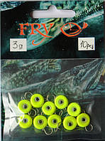 Груз для рыбалки ушастый таблетка (эксцентрик) цвет Silvereyes Лайм, 3гр (10шт/уп)