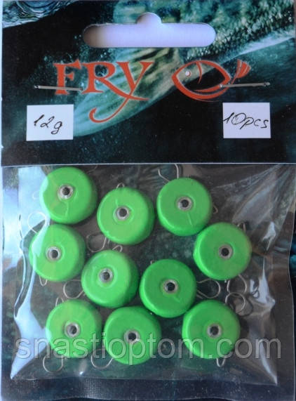Грузило для риболовлі вухасте, ексцентрик, таблетка, колір Silvereyes Green Apple, 12гр (10шт/уп)