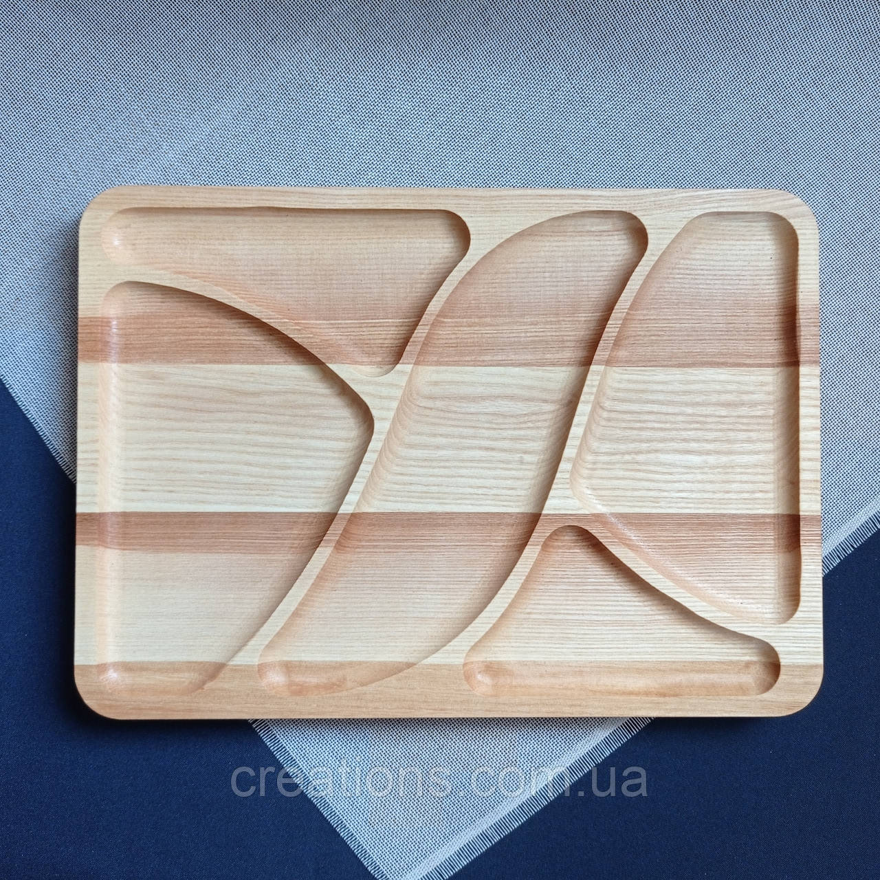 Менажниця дерев'яна ясенева прямокутна дошка для подачі страв прямокутна на 5 секцій двостороння