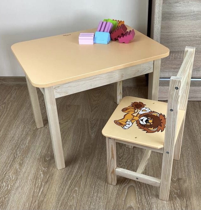 На подарунок дитячий стіл і стілець. Для навчання, малювання, гри. Стіл із шухлядою та стільчик жовтий, фото 1