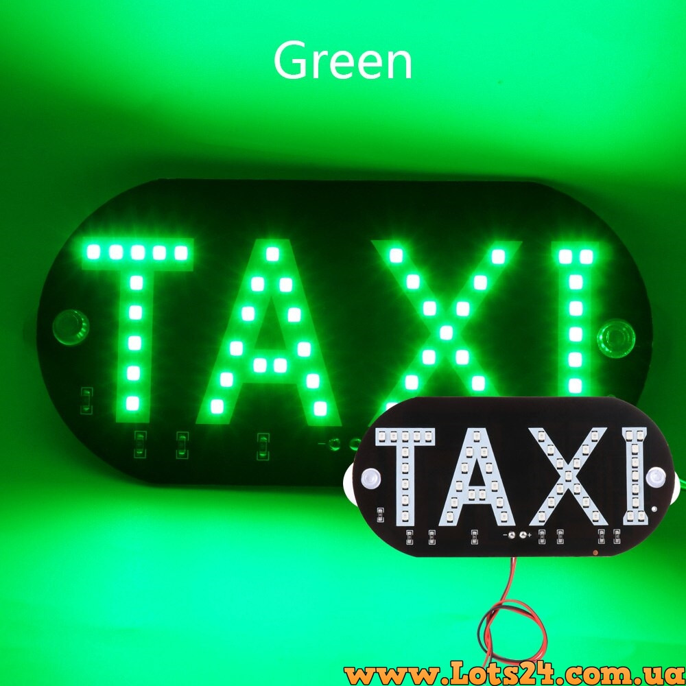Табличка TAXI на лобове скло cвітдіодна на присосках LED шашка для таксі 12 В Зелена