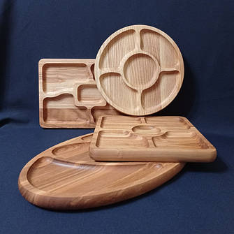 Ясеневі менажниці, дерев'яні тарілки, дошки для подачі
