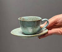 Набор керамический 4 чашки + 4 блюдца Ретро кофейный 100 мл голубой