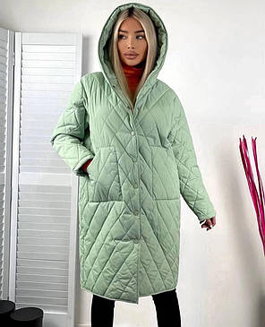 Подовжена жіноча стьобана куртка фісташкова  ⁇  42,44,46 розміри, фото 2