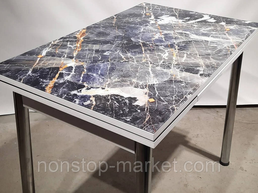 Розкладний обідній кухонний комплект стіл і стільці "Сірий камінь граніт мармур" ДСП скло 70*110 Mobilgen 1123 - фото 6 - id-p1683462587