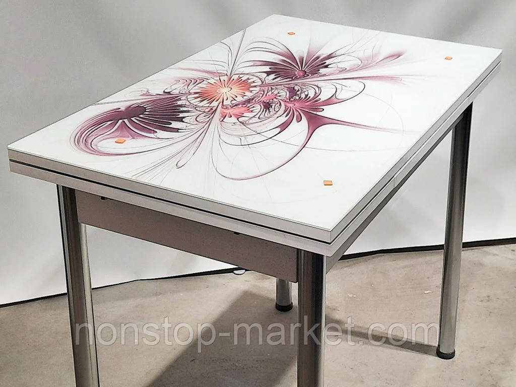 Раскладной стол обеденный кухонный комплект стол и стулья 3D 3д "Сиреневые разводы" стекло 70*110 Mobilgen - фото 5 - id-p1683469617