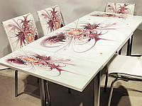 Раскладной стол обеденный кухонный комплект стол и стулья 3D 3д "Сиреневые разводы" стекло 70*110 Mobilgen