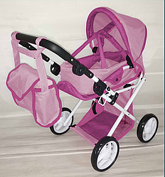 Коляска для ляльки CARRELLO UNICO 9346 ROSE з сумкою металева