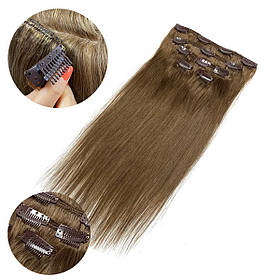 Натуральне волосся на заколках, треси 5 пасм у наборі: колір 10 русий