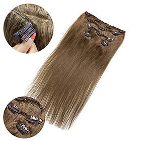 Натуральне волосся на заколках, треси 5 пасм у наборі: колір 12 русий