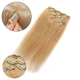 Натуральне волосся на заколках, треси 5 пасм у наборі: колір 24 пшеничний блондин