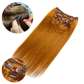 Натуральне волосся на заколках, треси 5 пасм у наборі: колір OD рудий