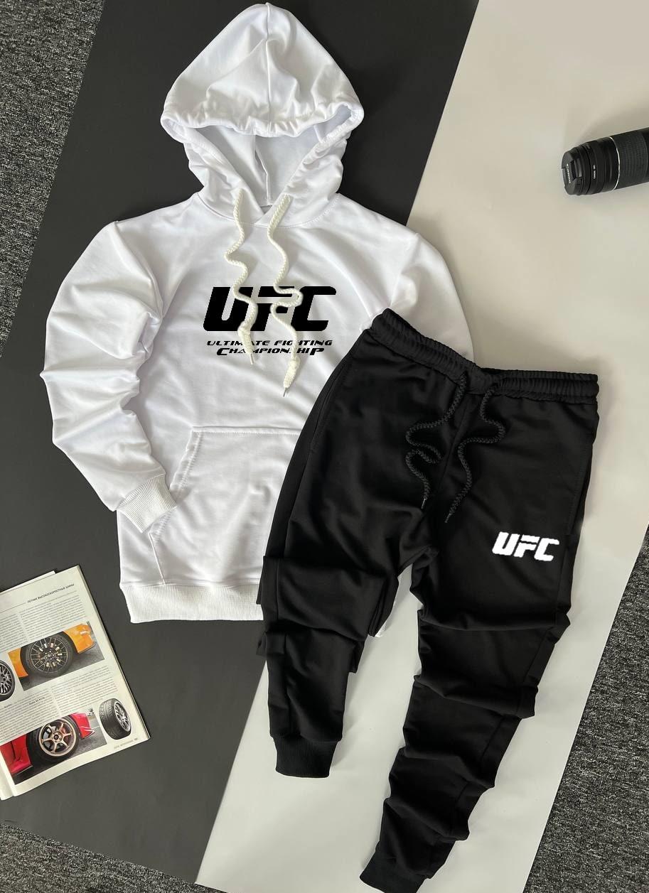 Cпортивний костюм чоловічий Ufc осінь весна білий-чорний комплект худі штани весняний осінній юфс, фото 1