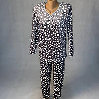 Махровая пижама домашний комплект женский Горошек серый 52/54