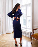 Жіноче обтисле плаття з пишними рукавами міді Люкс темно-синій (різні кольори) ХС С М Л, фото 3