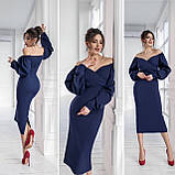 Жіноче обтисле плаття з пишними рукавами міді Люкс темно-синій (різні кольори) ХС С М Л, фото 9