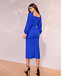 Жіноче обтисле плаття з пишними рукавами міді Люкс синій електрик (різні кольори) ХС С М Л, фото 3