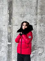 Женская куртка зимняя пуховик плащевка XL-2XL (50) красная теплая короткая сьемный мех