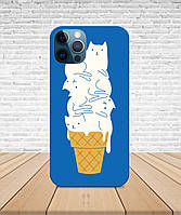 Матовый Чехол iPhone 13 pro max Кот мороженное летний с принтом