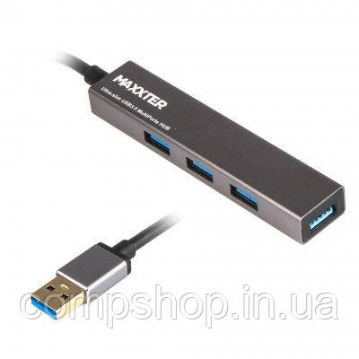 Адаптер Пристрій USB Hub Maxxter HU3A-4P-02  на 4 порти USB 3.0, темно-сірий (код 126089)