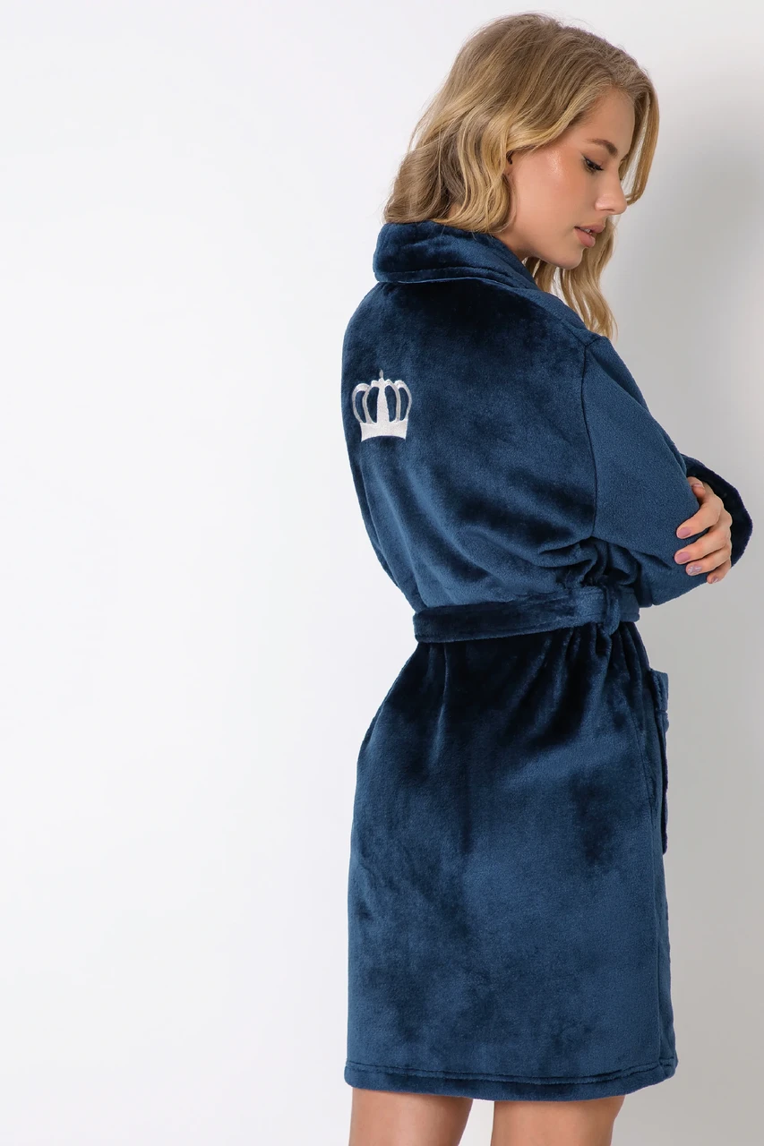 Жіночий теплий домашній халат Aruelle Eve Bathrobe Blue L