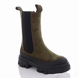 Жіночі високі черевики челсі з гумкою на замку в кольорі хакі