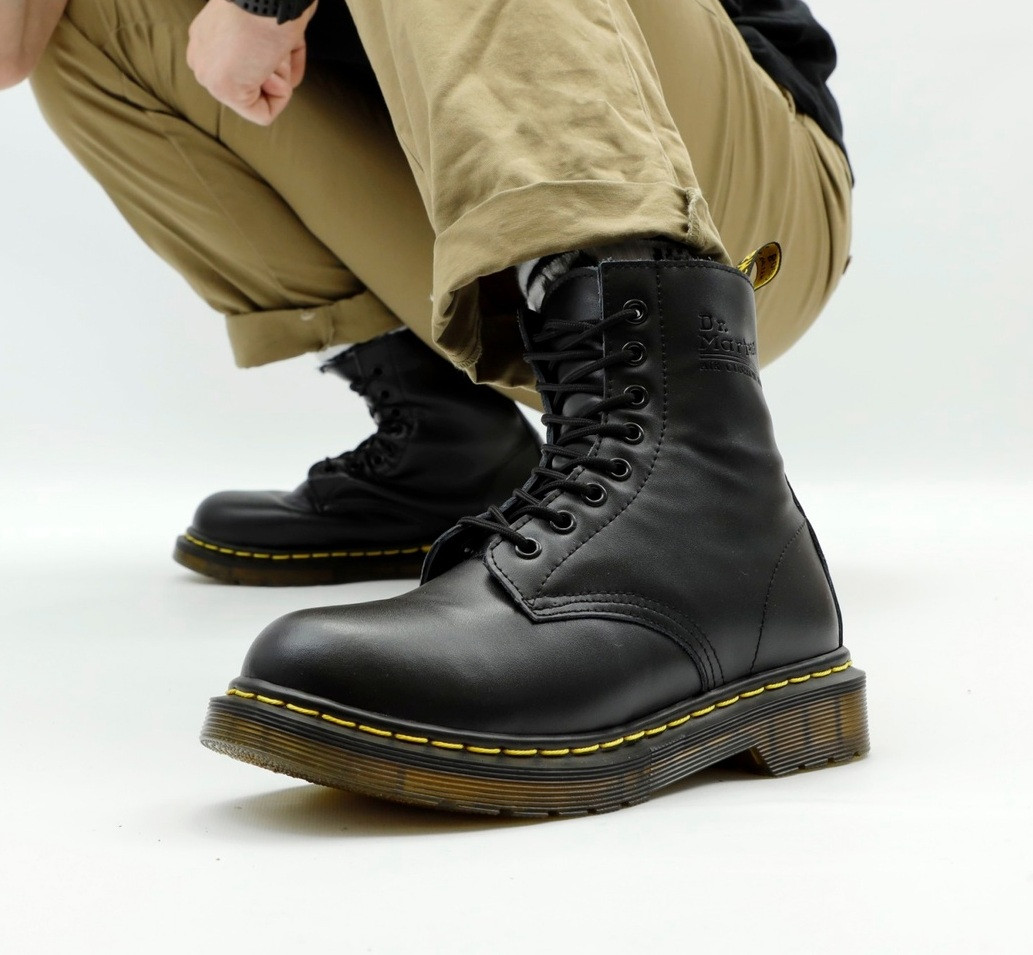 Зимові чоловічі черевики Dr.Martens мартінс чорні на хутрі теплі 41-44р. Живе фото